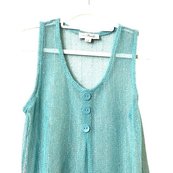 Simply Noelle Swim Coverup S/M Aqua Blue Sheer Lace Trim Summer Coquette - Picture 10 of 10